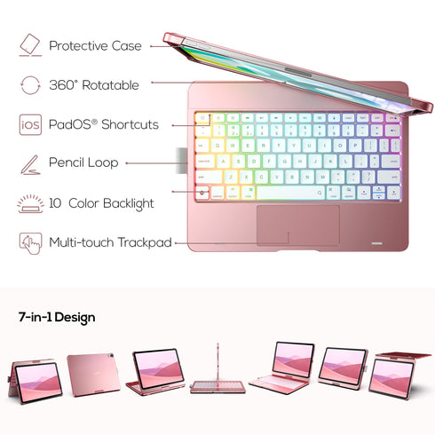 Typecase Touch Keyboard Case with Trackpad for iPad Air 5th Gen (10.9-inch, 2022): 360° Rotatable - 11 Colors Backlight - Wireless Keyboard with Pencil Holder for iPad Air 5th & 4th Gen